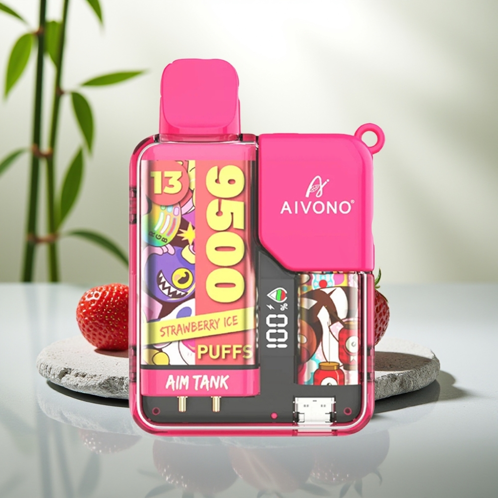 Aivono AIM-TANK 9500 Puffs Capsă Unică, 18ml, 650mAh, Afișaj LCD, Capsă Mesh 1.2ohm, Aroma Căpșuni Ice