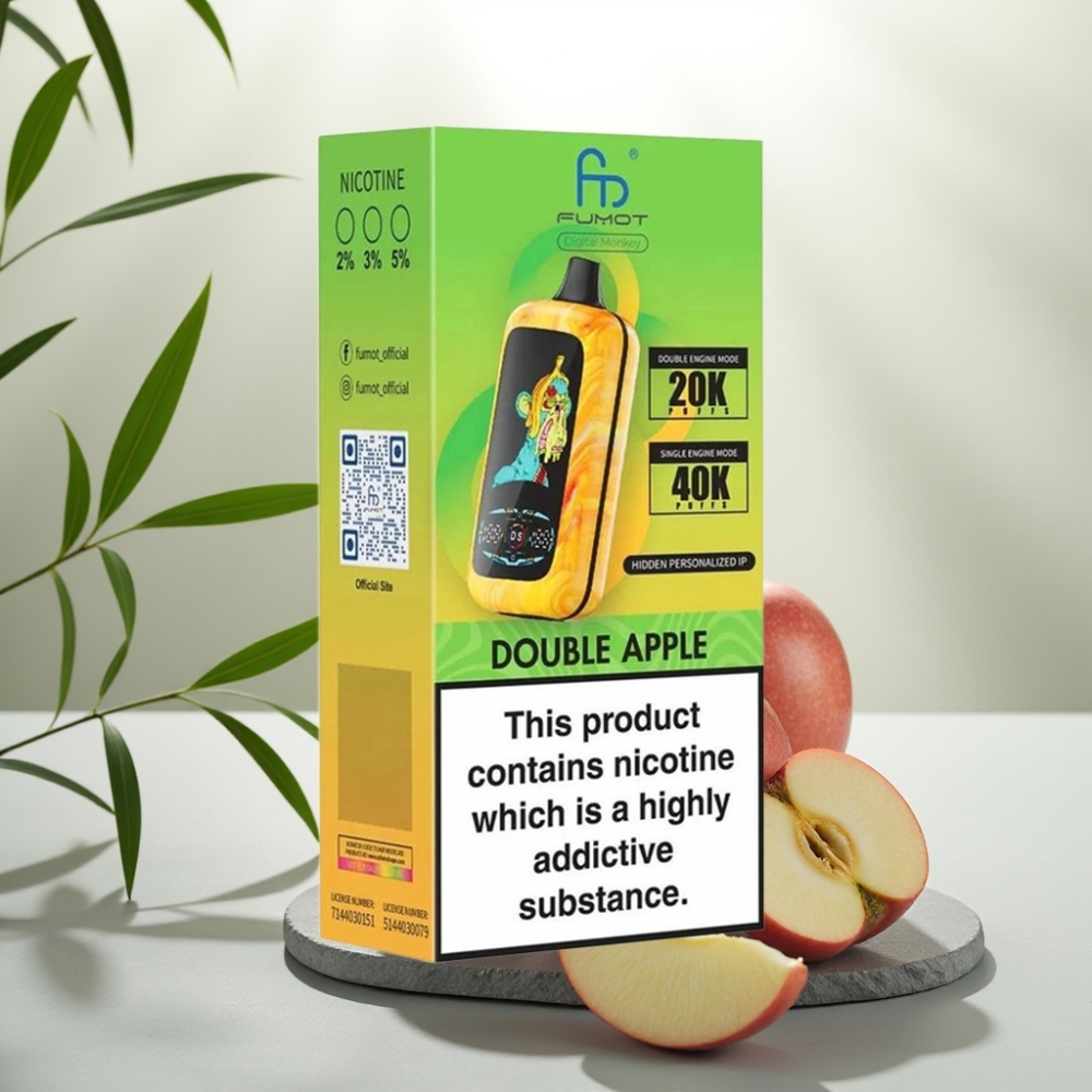 Fumot Digital Monkey Disposable Vape Măr Dulce Dublu, 40000 Pufuri, Dual Mesh, 850 MAH