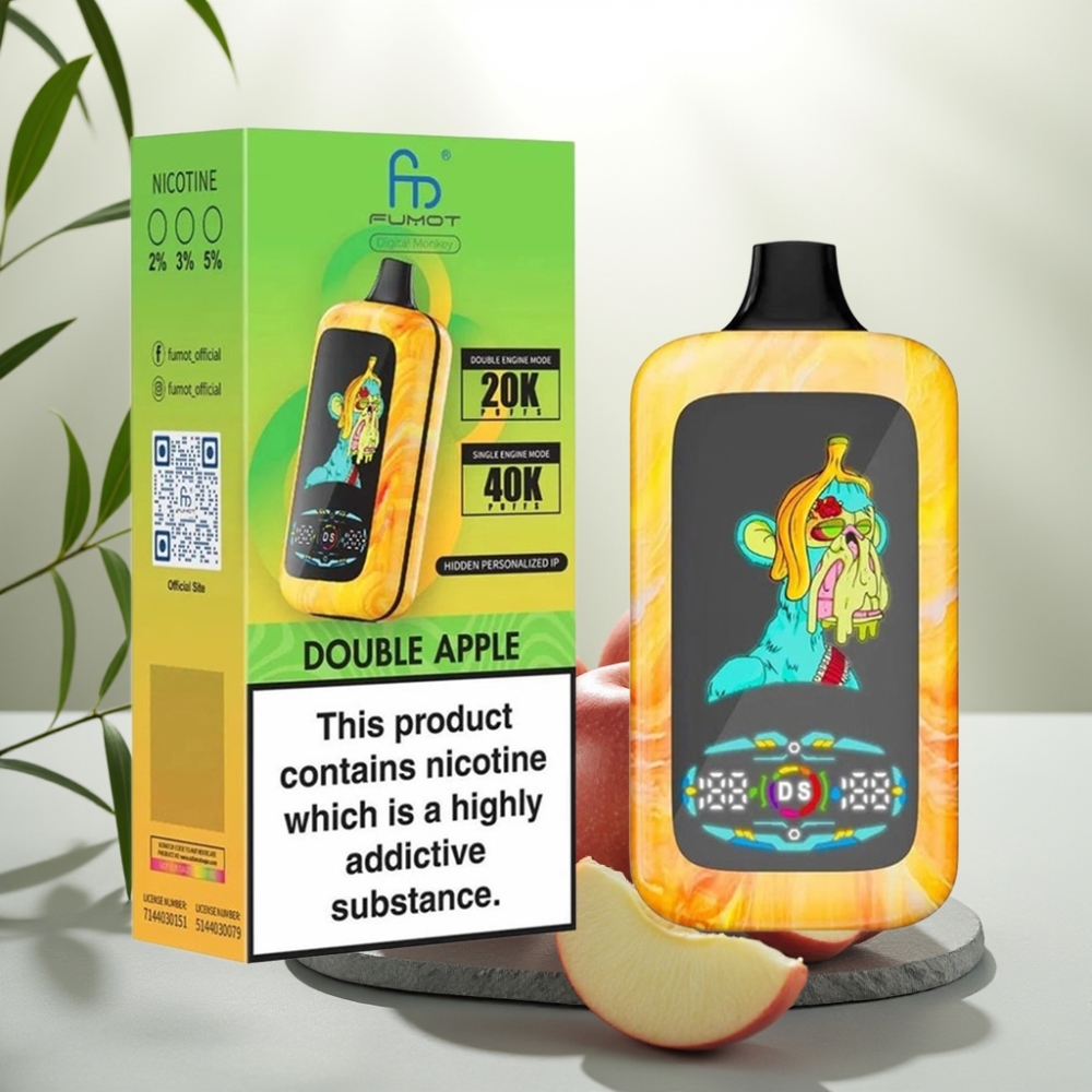 Fumot Digital Monkey Disposable Vape Măr Dulce Dublu, 40000 Pufuri, Dual Mesh, 850 MAH