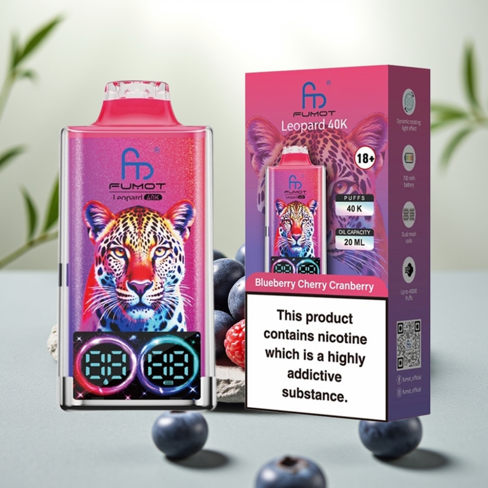 Fumot Leopard Afine Cireșe Coacăze Azuri 40K Puffs 5% Nicotine 700mAh Dual Mesh