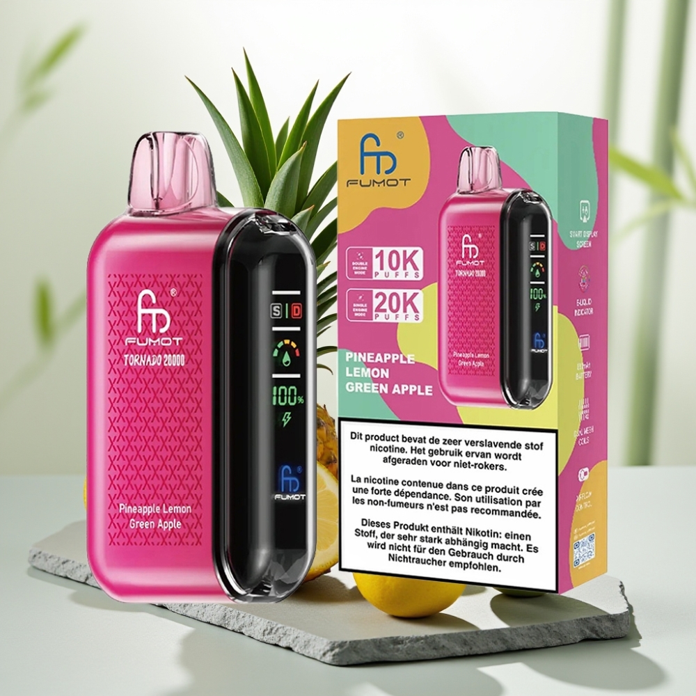 Fumot Tornado 20000 Puffs Ananas Lămâie Măr Verde 20ml 850mAh 2% Nicotină