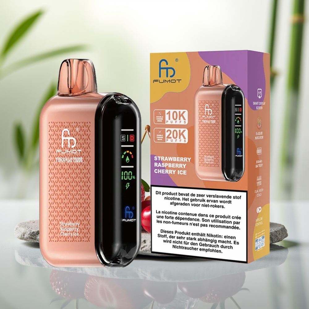 Fumot Tornado 20000 Puffs Capsă Dispozabilă Căpșuni Zmeură Cireș Gheață 20ml 850mAh