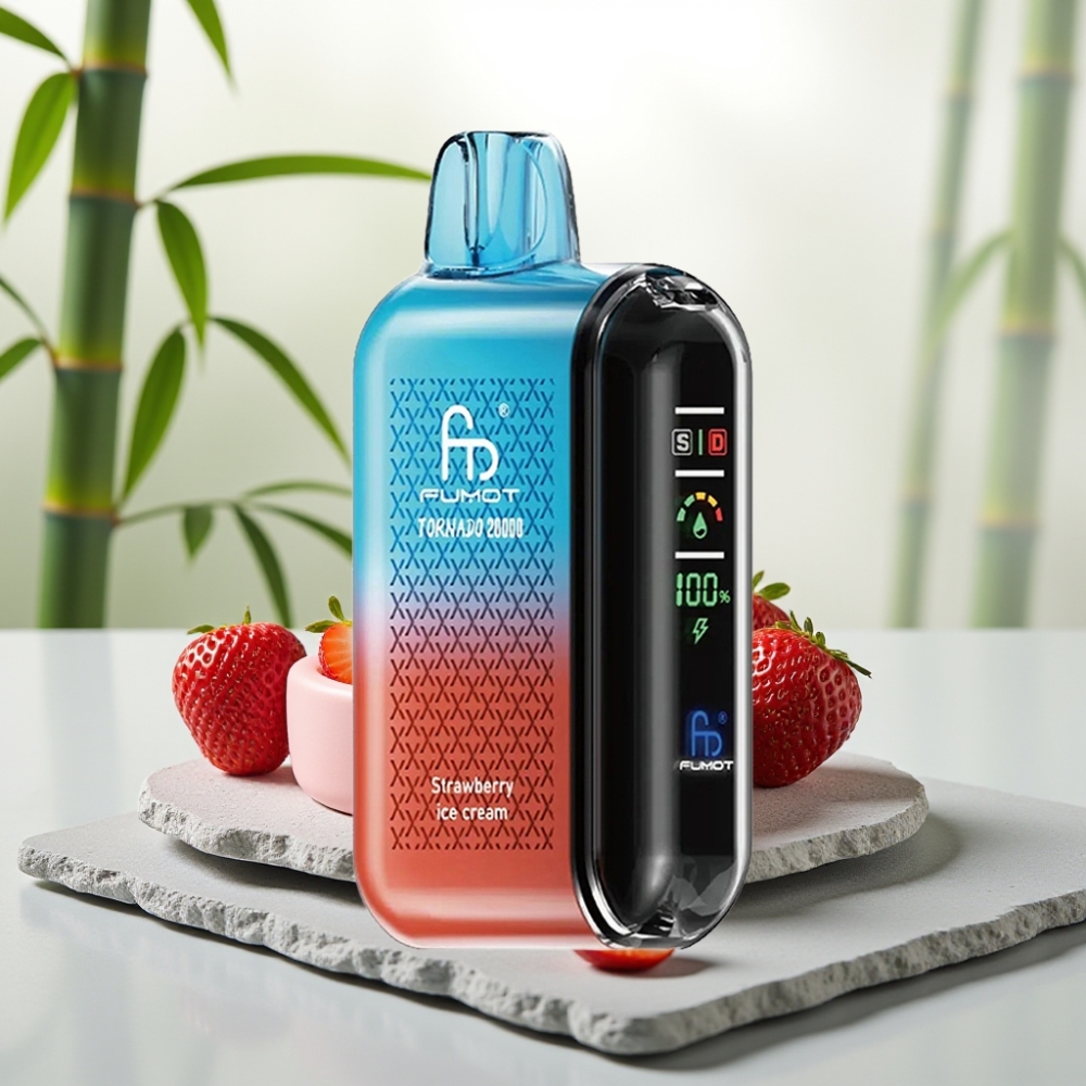 Fumot Tornado 20000 Puffs Capsule Dual Mesh Coil, Afișaj Smart, 20ml, Crema de Zmeură cu Gheață