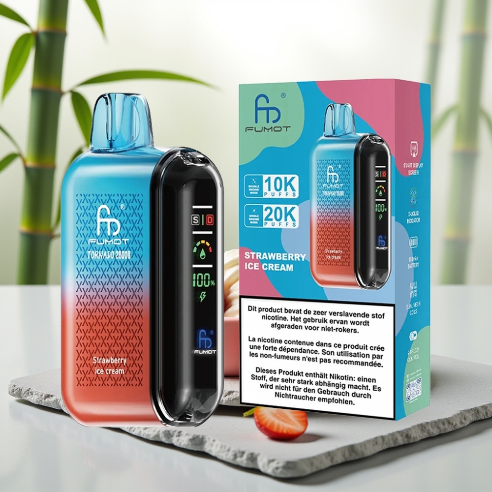 Fumot Tornado 20000 Puffs Capsule Dual Mesh Coil, Afișaj Smart, 20ml, Crema de Zmeură cu Gheață