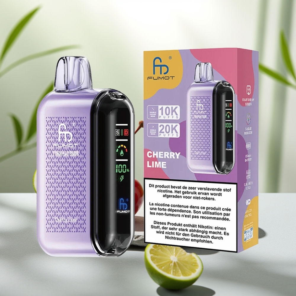 Fumot Tornado 20000 Puffs Cireșă Lime, 20ml, 850mAh, Afișaj Smart
