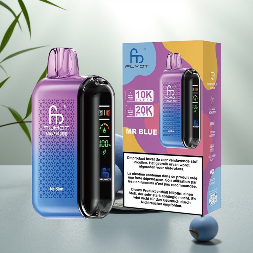 Fumot Tornado 20000 Puffs Domnul Albastru 20ml 850mAh Afișaj Smart Control Aer
