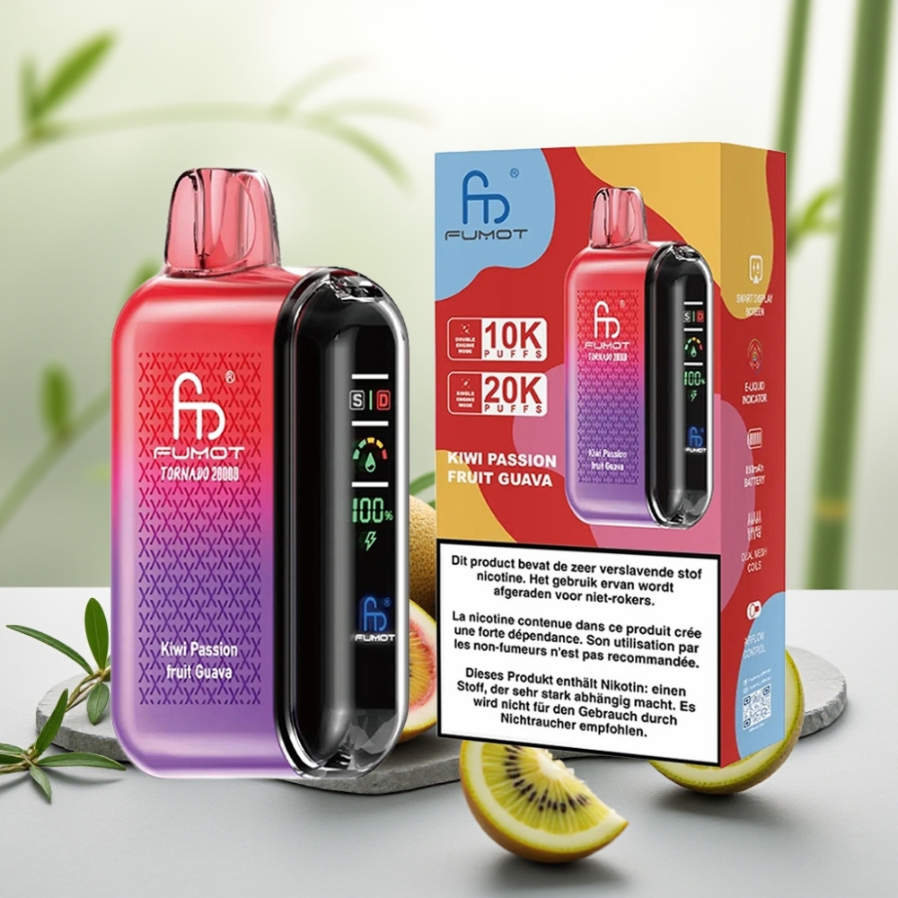 Fumot Tornado 20000 Puffs Kiwi Fructul Pasării Guava Dual Mesh Coil 20ml 850mAh