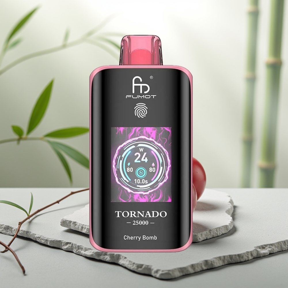 Fumot Tornado 25000 Puffs Bomă Cherry, Ecran HD, 700mAh, 20ml, 0/2%/3%/5% Nicotină