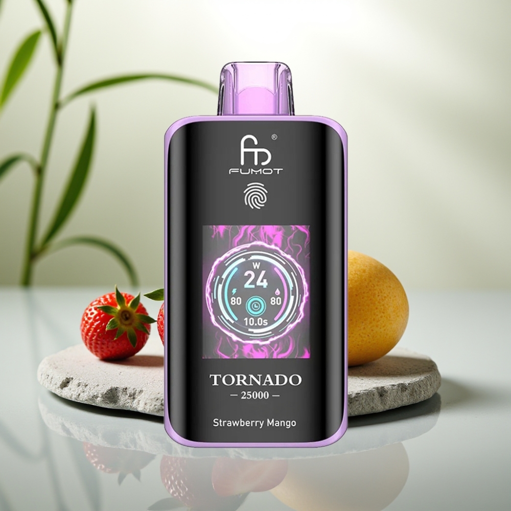 Fumot Tornado 25000 Puffs Capsă Dispozabilă Capsă Dispozabilă cu Ecran HD, 700mAh, 20ml, Aroma Căpșuni Mango