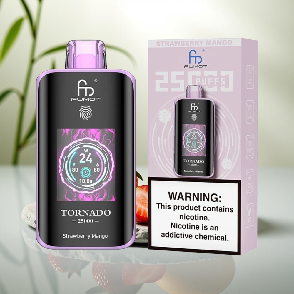 Fumot Tornado 25000 Puffs Capsă Dispozabilă Capsă Dispozabilă cu Ecran HD, 700mAh, 20ml, Aroma Căpșuni Mango