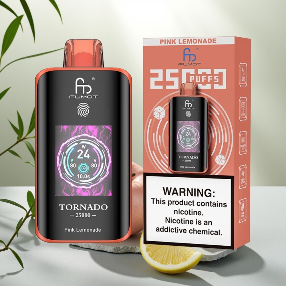 Fumot Tornado 25000 Puffs Lămâie Roz HD Screen 20ml 700mAh