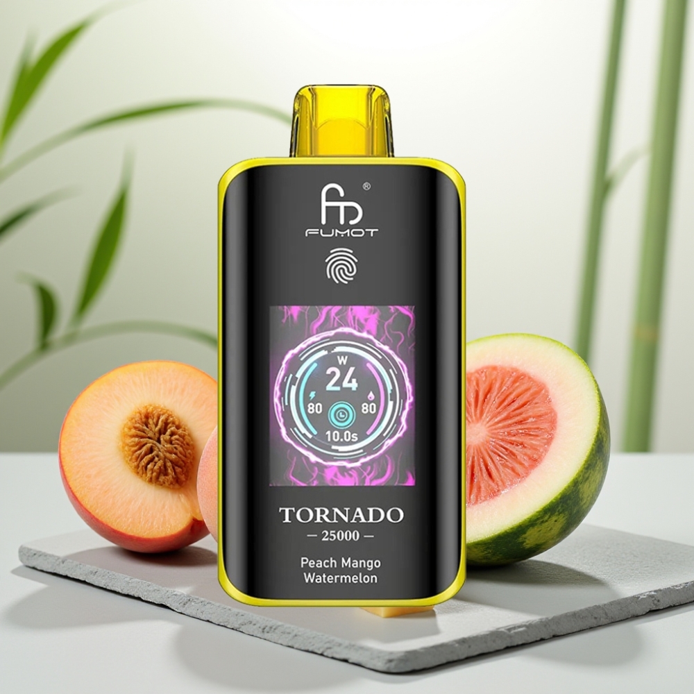 Fumot Tornado 25000 Pufuri - Ecran HD, 700mAh, 20ml, 0/2%/3%/5% Nicotina, Pespe Mango Pepene Galben