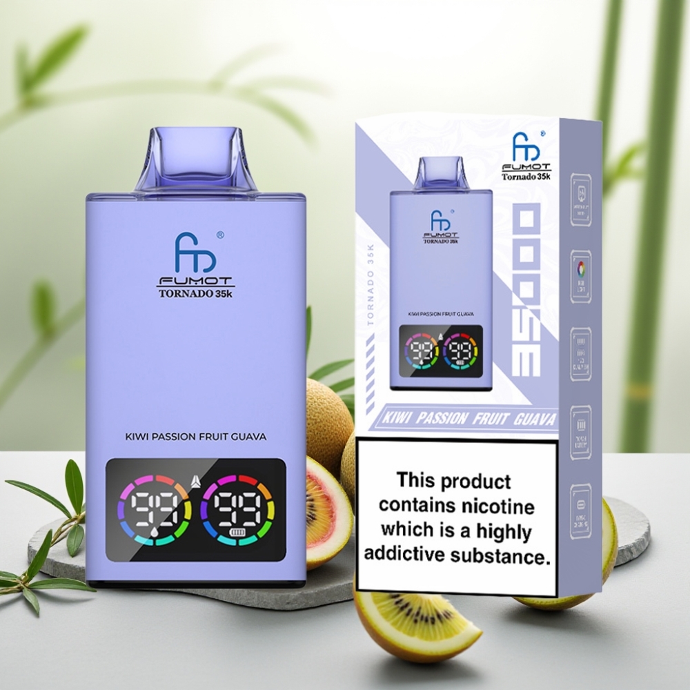 Fumot Tornado 35K Disposable Vape Kiwi Fructul Pasiei Guava, 15ml, 35000 Pufuri, USB-C