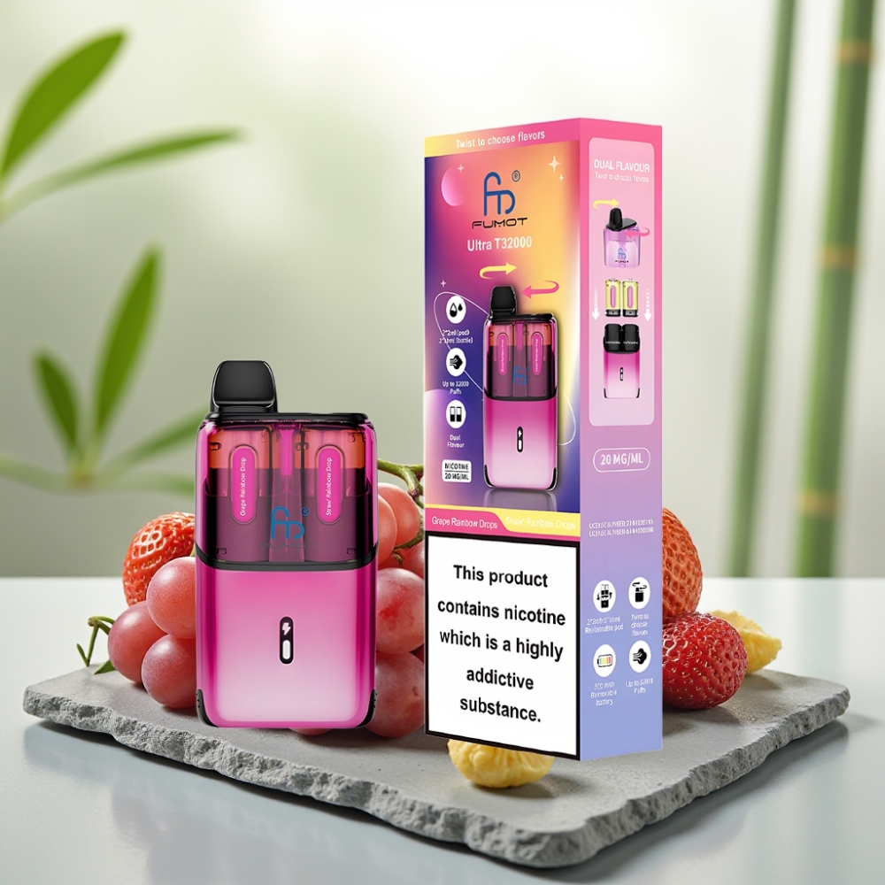 Fumot Ultra T32000 Disposable Vape Picuri Curcubeu de Struguri - Picuri Curcubeu de Căpșuni, 32000 de fumuri, 800mAh, 24ml