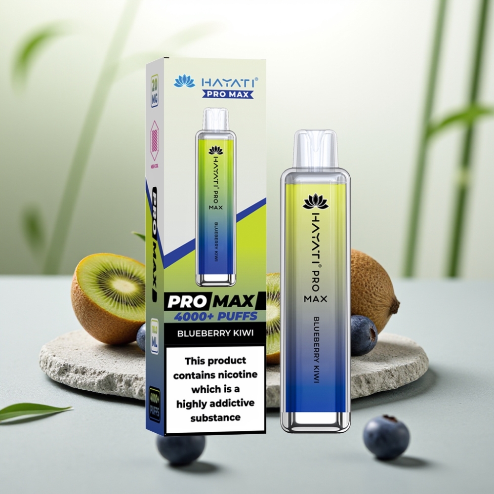 Hayati Pro Max 4000 Puffs Disposable Vape Afină Kiwi, 5% Nicotină, 1400mAh, Reîncărcabil