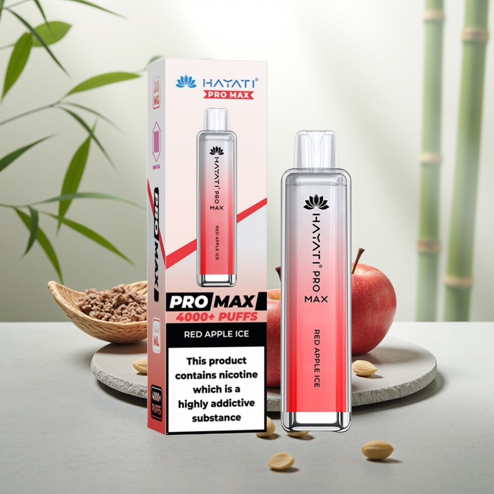 Hayati Pro Max 4000 Puffs Disposable Vape Măr Roșu Gheață, 5%, 1400mAh, Reîncărcabil