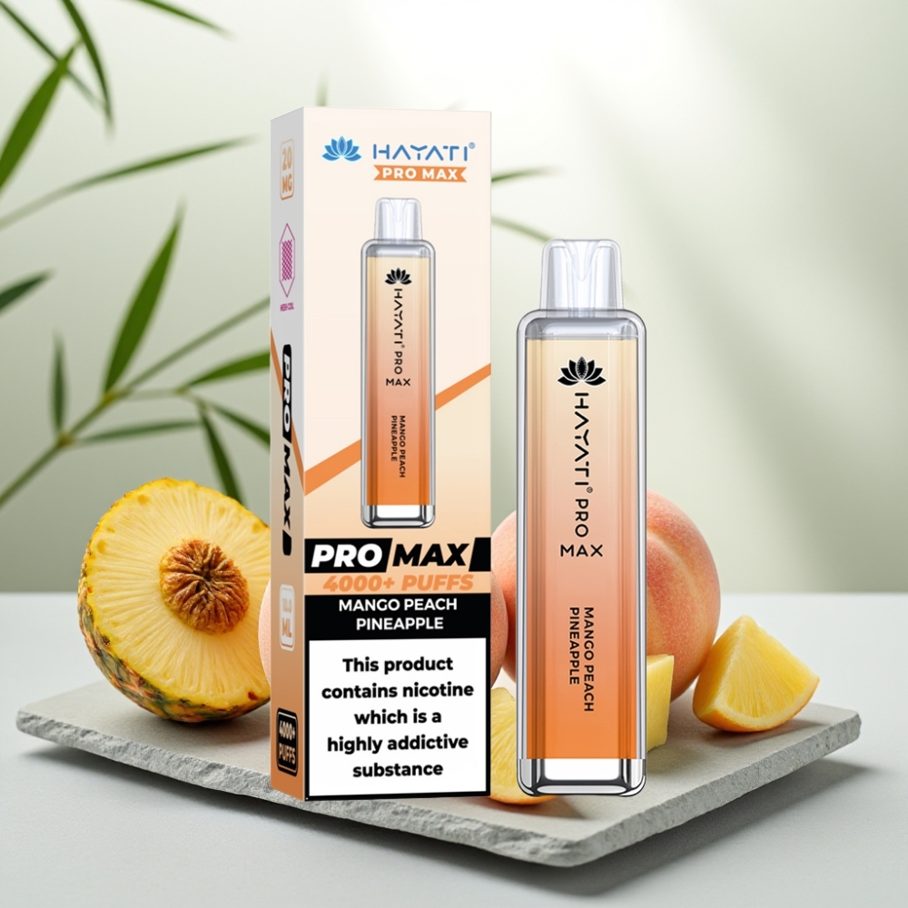 Hayati Pro Max 4000 Puffs Disposable Vape Mango piersică ananas, 5% Nicotine, 1400mAh