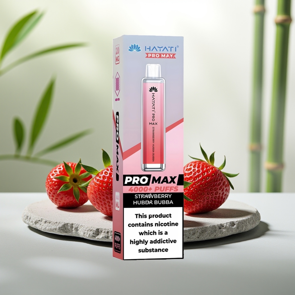 Hayati Pro Max 4000 Pufuri Disposable Vape Capsuni Hubba Bubba, 5%, 1400mAh, Reincarcabil