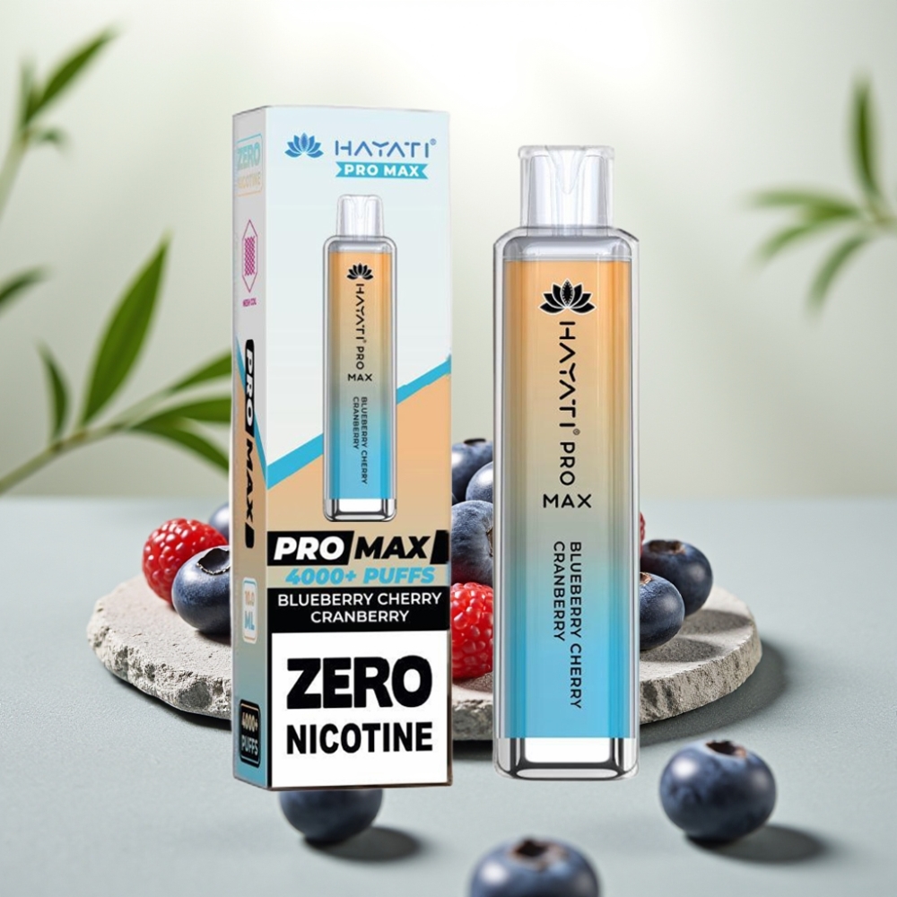 Hayati Pro Max Afumător Dispozabil 4000 Pufuri Afine Cireșe Coacăze, 2%/5% Nicotină, 1400mAh