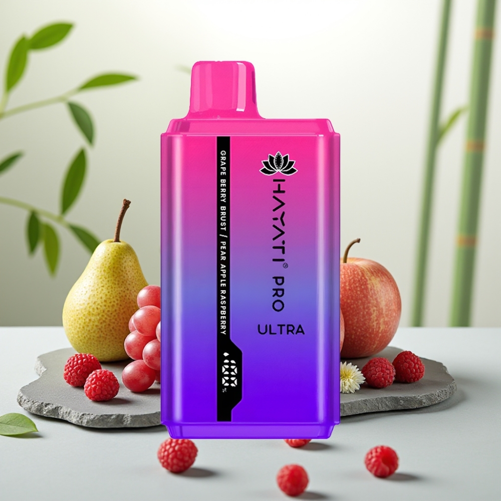 Hayati Pro Ultra 15000 Puffs Explozie de Strugure Zmeură Pară Măr Zmeură, 15000+ Pufuri, 2×12ml, 2% Nicotină