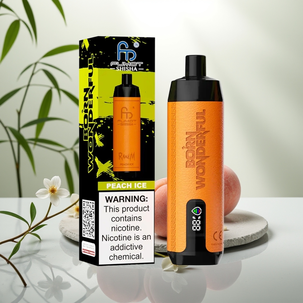 RandM Fumot Shisha 10000 Puffs - Piersică Gheață, 18ml, 0.5% Nicotină