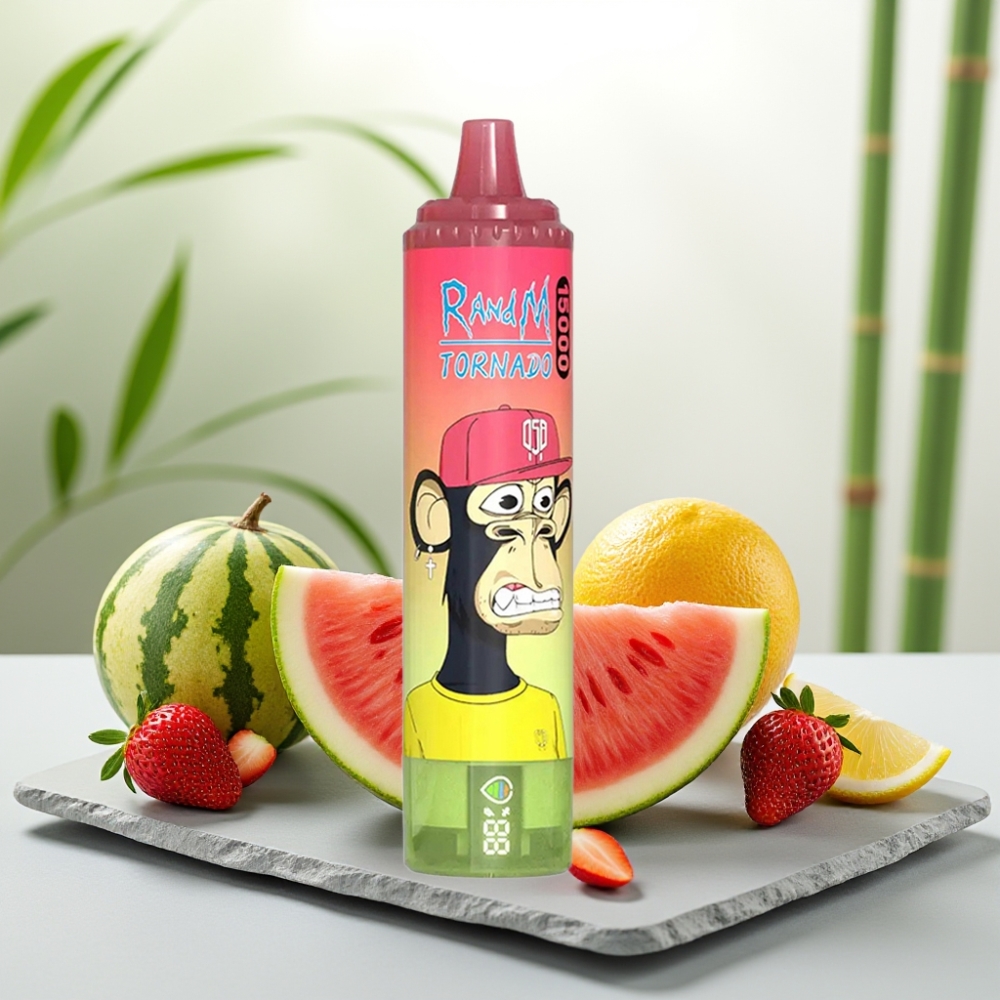 Fumot RandM Tornado 15000 Pufuri Capsa 25ml Nicotina 5% Capsa Mesh Aroma Capsuni Pepene Galbene Limonada