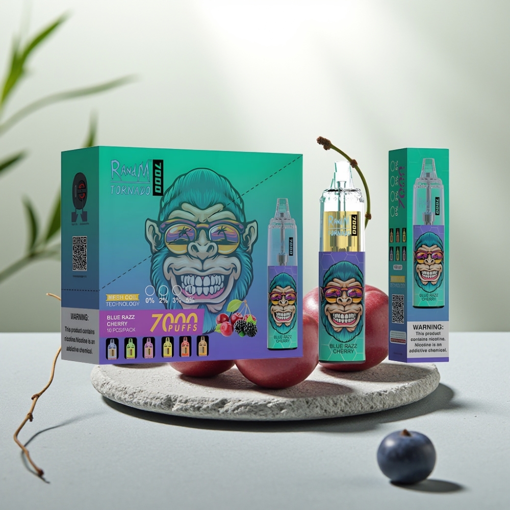 Fumot Tornado 7000 Disposable Vape Afine Visiniu Albastre, 7000 Pufări, 14 ML, 850 MAH
