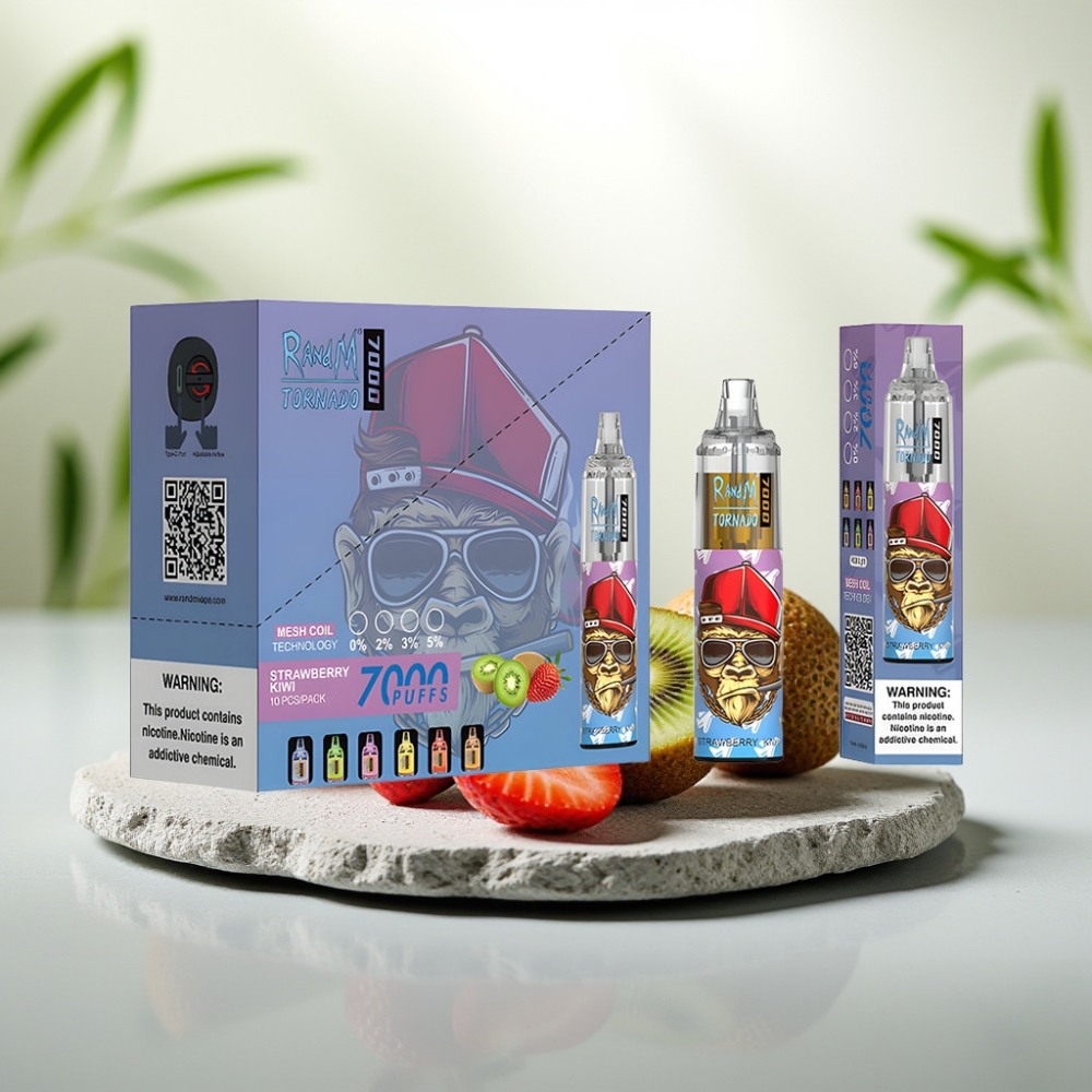 Fumot Tornado 7000 Disposable Vape Căpșuni Kiwi, 14ML, 850MAH, 5% Nicotin