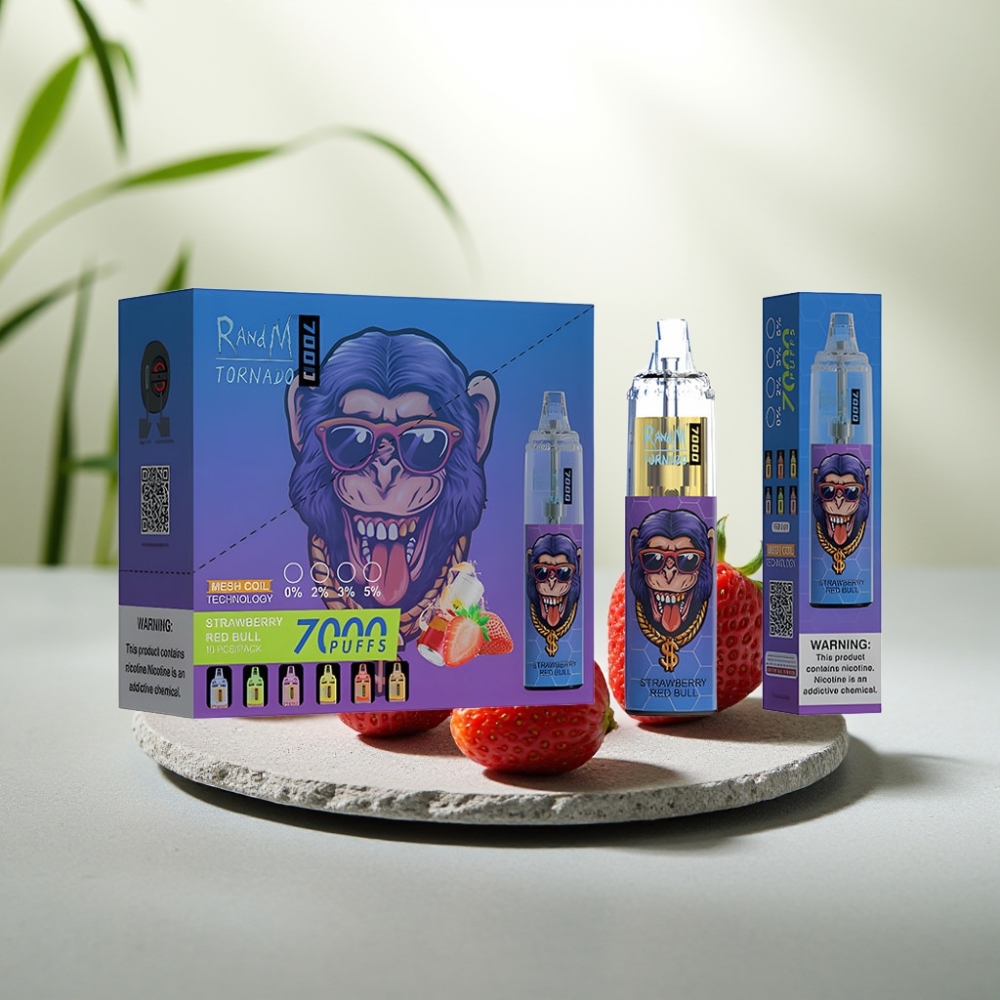 Fumot Tornado 7000 Disposable Vape Capsuni Red Bull, 14ML, 850MAH, Rețea, Type-C