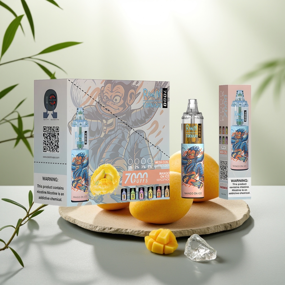 Fumot Tornado 7000 Disposable Vape Mango pe Gheață, 14ML, 850MAH, Coil Mesh