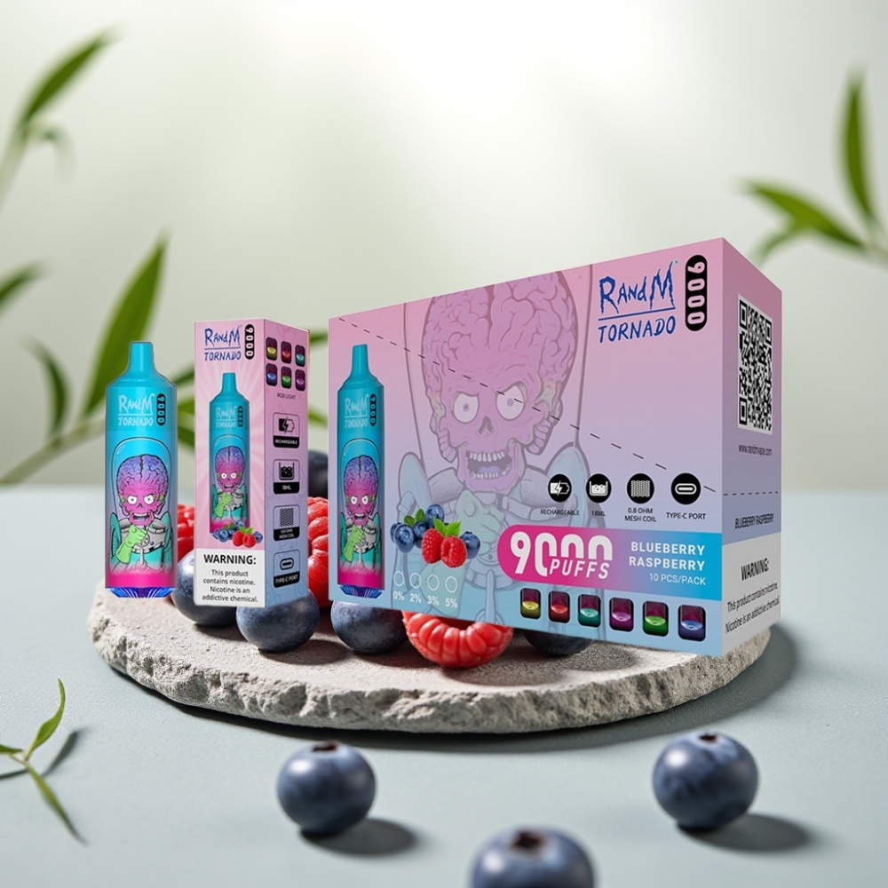 RandM Tornado 9000 Puffs Afine Zmeură, 850mAh, 18mL, Mesh Coil