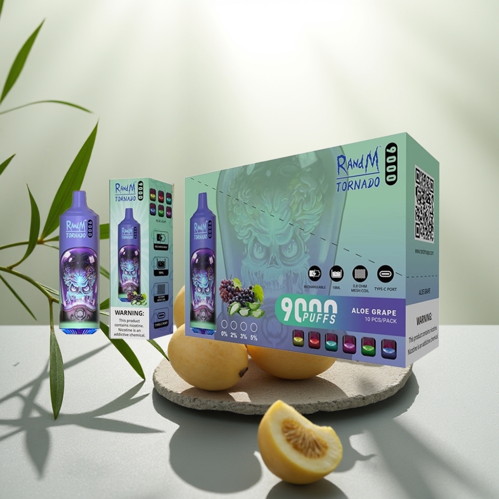 RandM Tornado 9000 Puffs Aloe Struguri, 18 mL, 850 mAh, Mesh Coil
