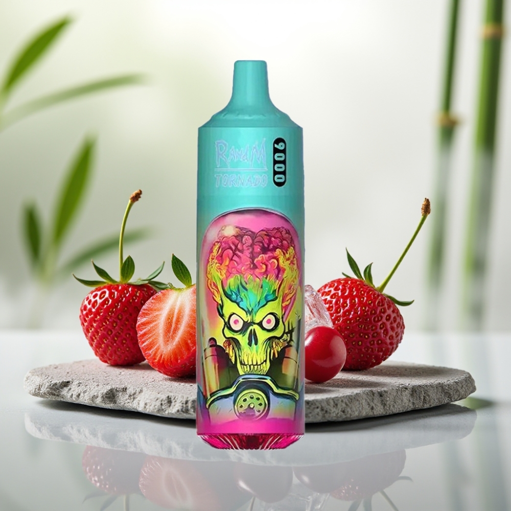RandM Tornado 9000 Puffs Capsuni Zmeură Cireașă Gheață, 18mL, 850mAh, Mesh Coil