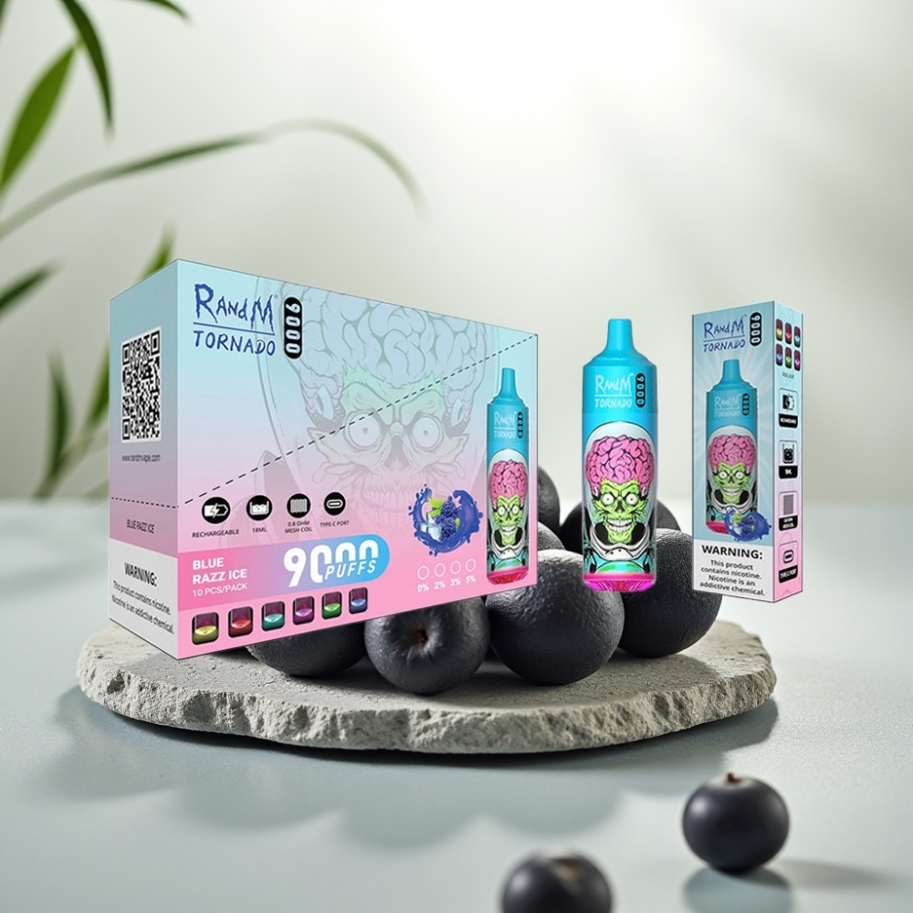 RandM Tornado 9000 Puffs Dragon Negru Gheață, 18 mL, 850 mAh, Mesh Coil