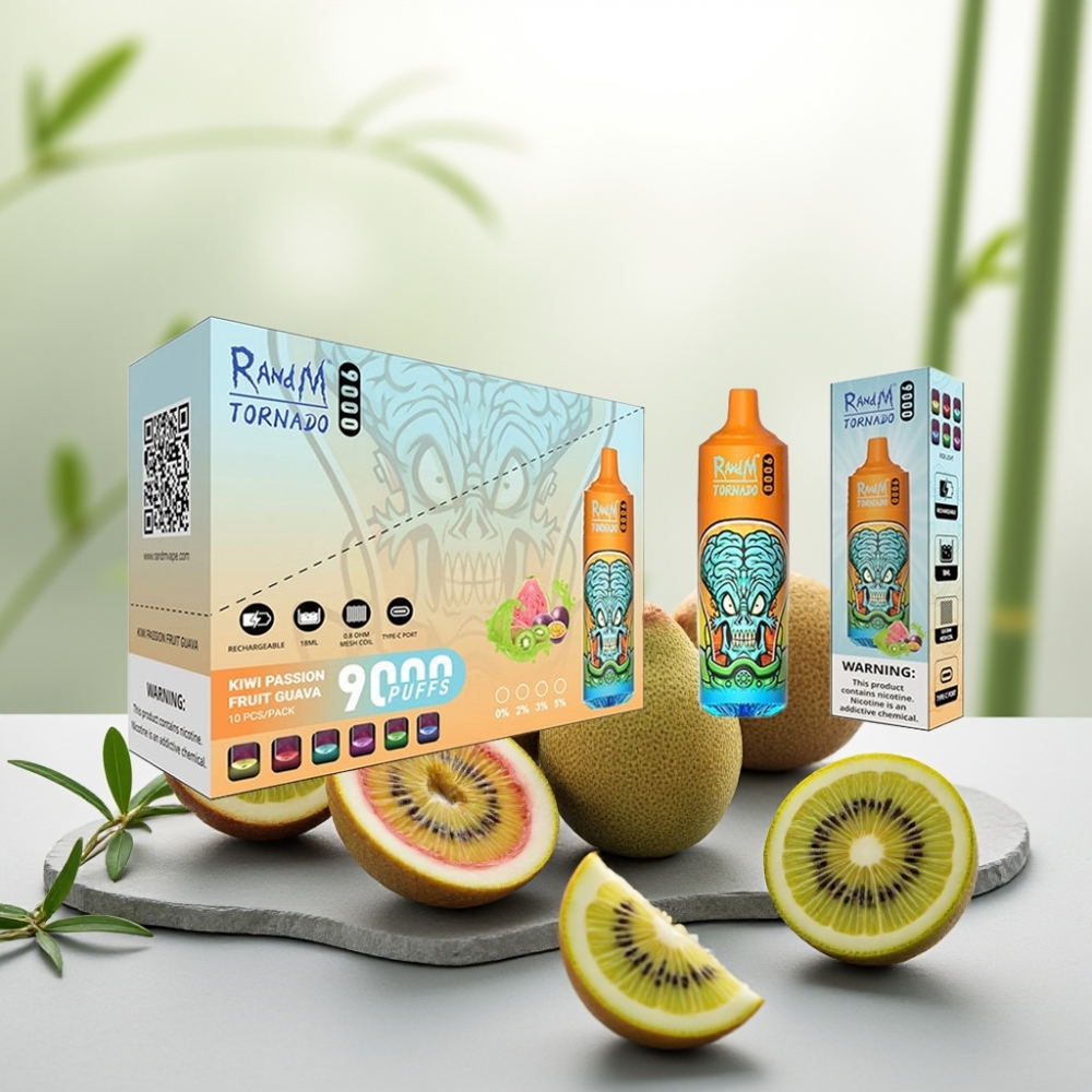 RandM Tornado 9000 Puffs Kiwi Fructul Pasiunii Guava, 18mL, 850mAh, Mesh Coil