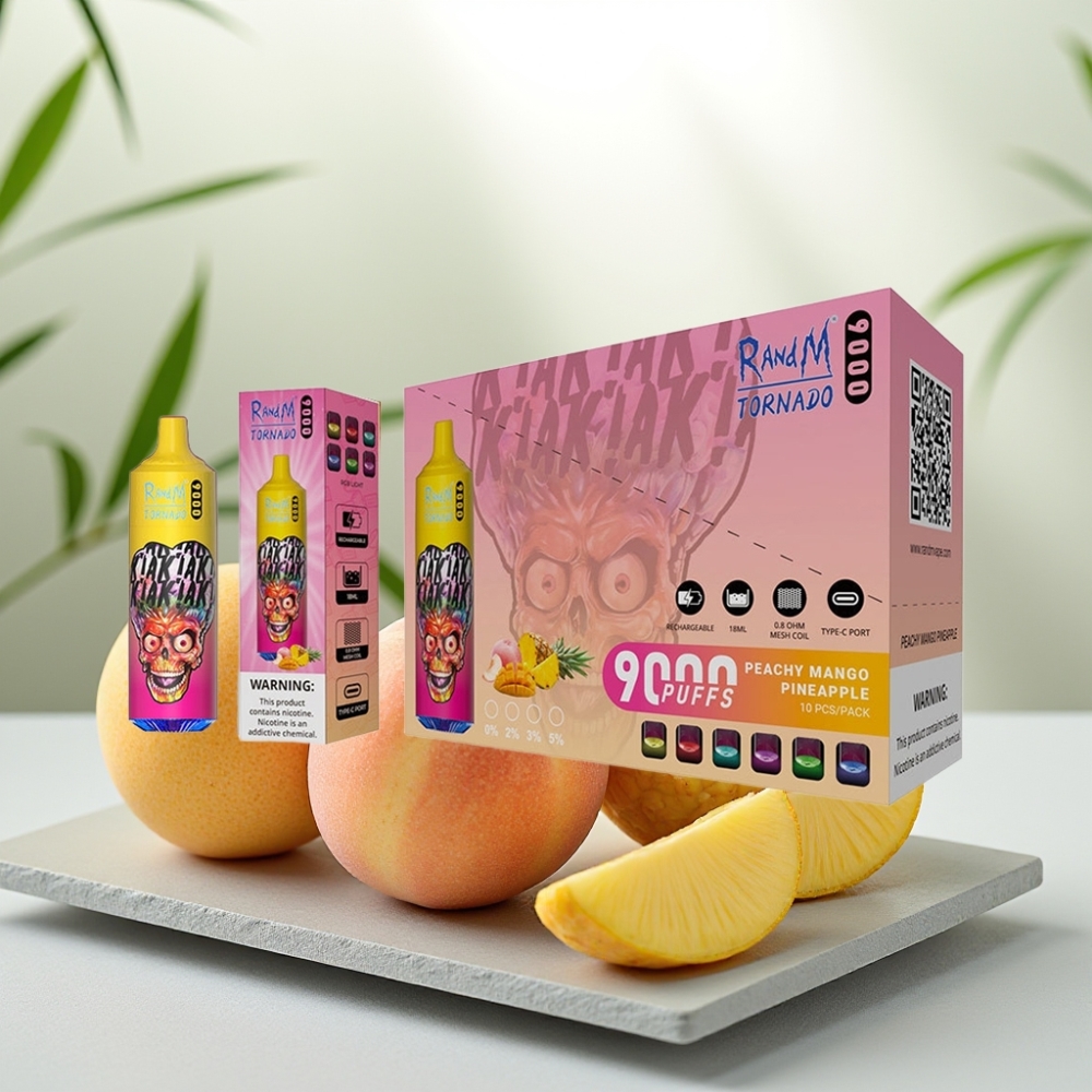 RandM Tornado 9000 Puffs Piersică Mango Ananas, 18 mL, 850 mAh, Mesh Coil, RGB