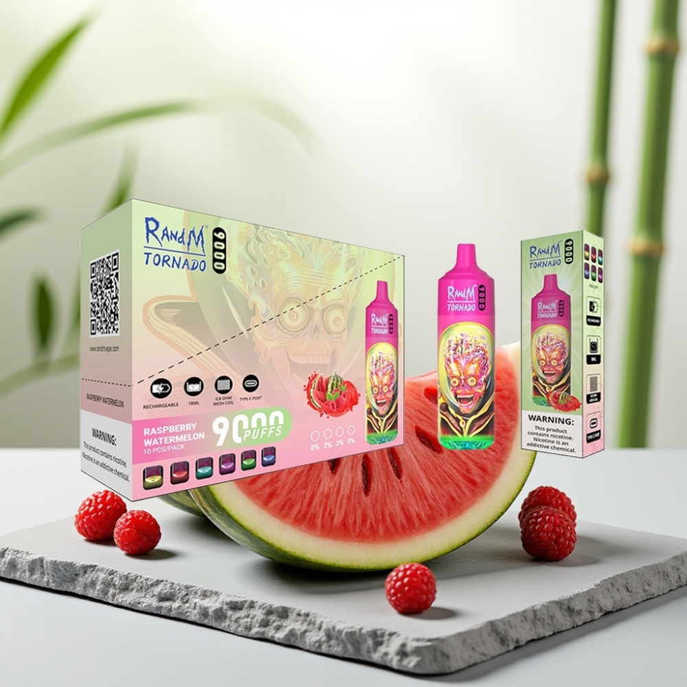 RandM Tornado 9000 Puffs Zmeură Pepene Verde 54 Arome 18mL 850mAh