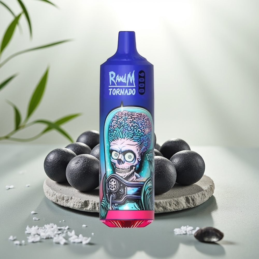 RandM Tornado 9000 Pufuri Gheață Neagră, 18 mL, 54 Arome, Display RGB