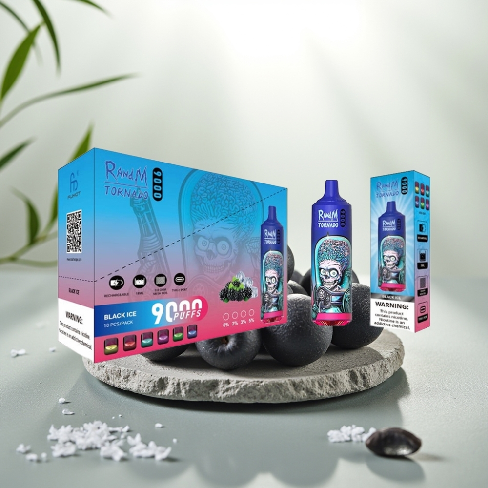 RandM Tornado 9000 Pufuri Gheață Neagră, 18 mL, 54 Arome, Display RGB